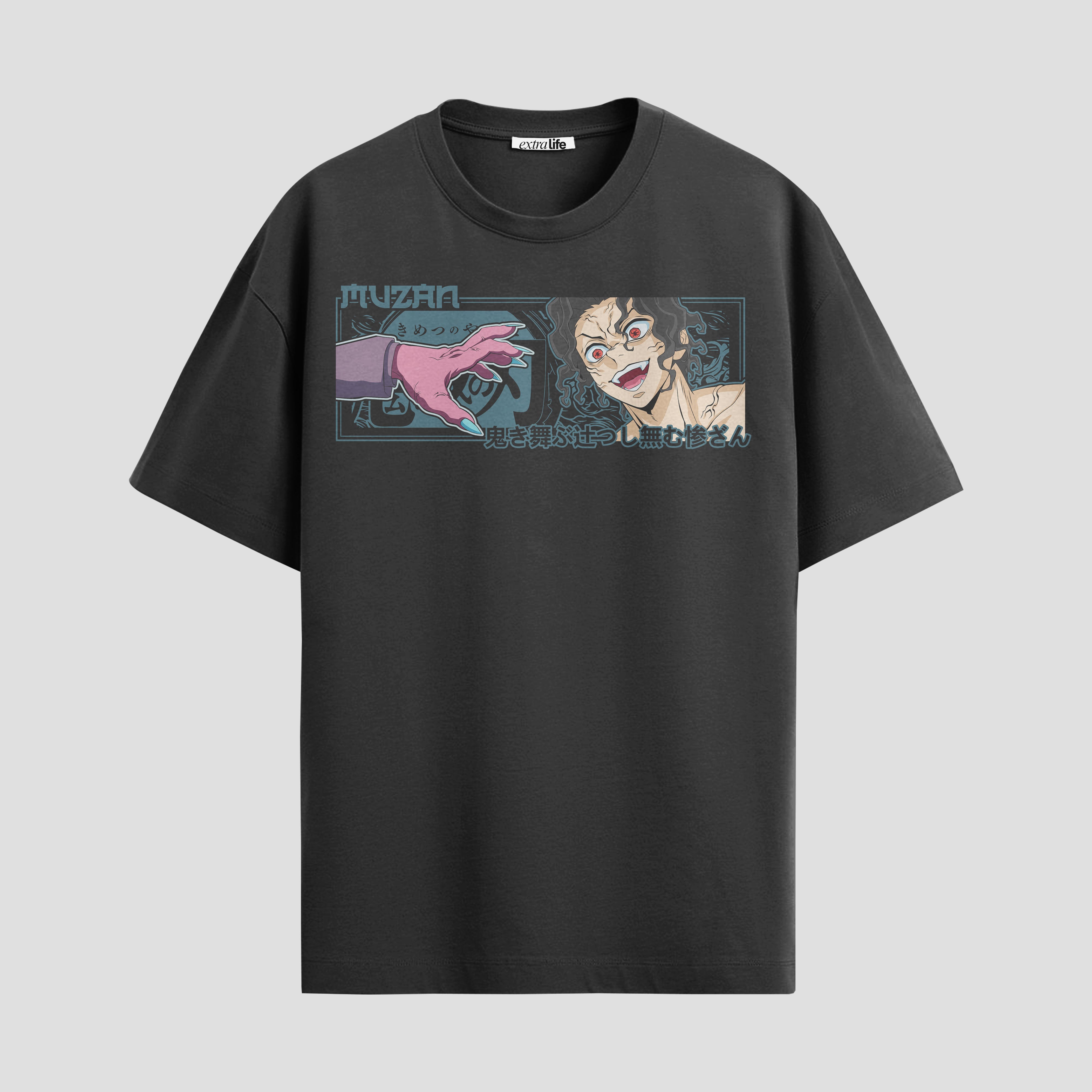 Playera urbana de anime y gaming ExtraLife MX, corte Standard Fit unisex ligero y transpirable en color Deep Black y Pure White, ropa de uso diario para gym y casual.