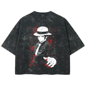 Playera streetwear premium de anime y gaming ExtraLife MX, corte boxy deluxe mineral wash heavyweight en color Acid Wash, moda urbana mexicana de culto.