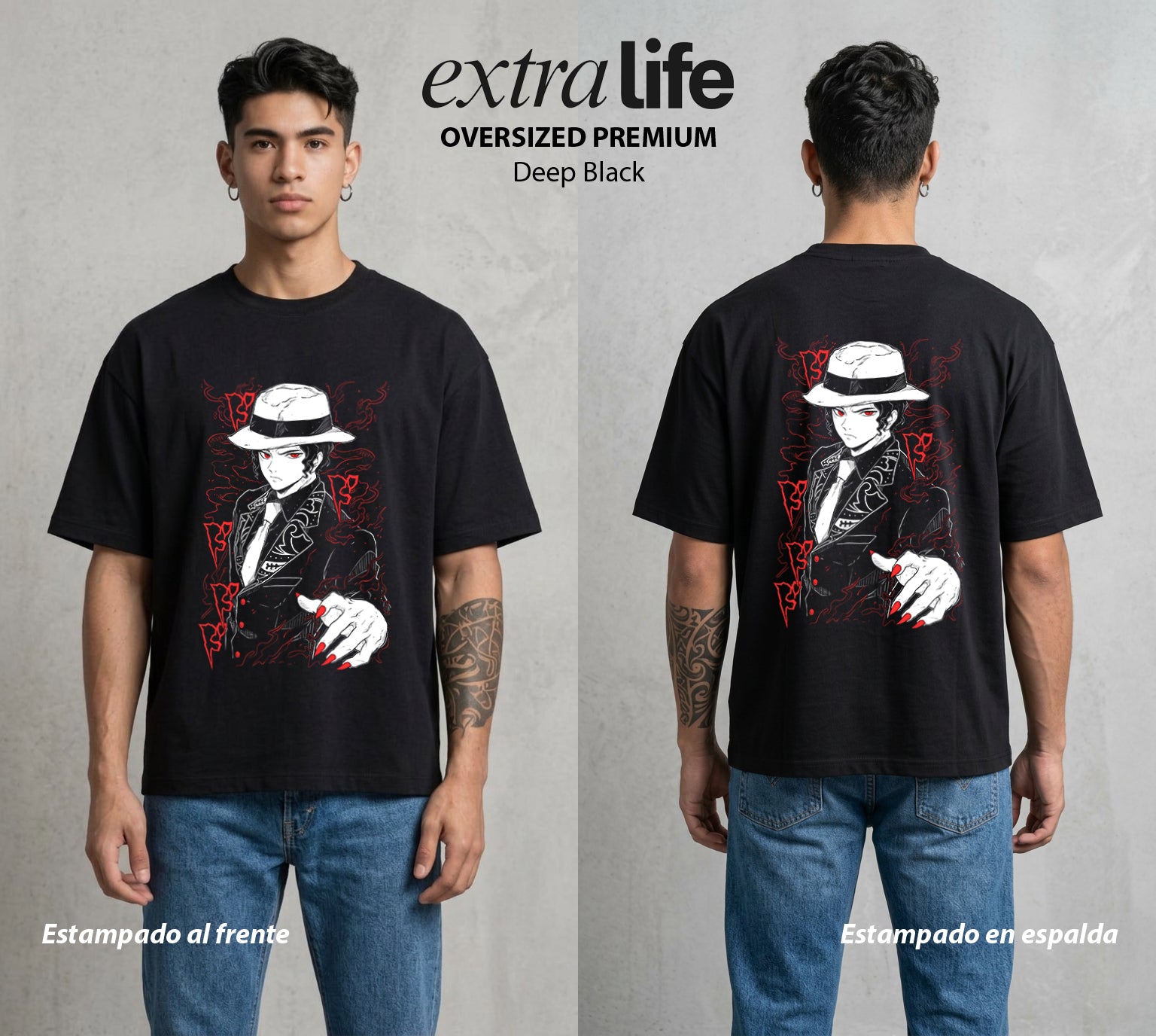 Cazadores de la Noche | La Oscuridad Original #01122 - Playera Oversized Premium | Deep Black - Foto en modelo