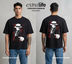 Cazadores de la Noche | La Oscuridad Original #01122 - Playera Oversized Premium | Deep Black - Foto en modelo
