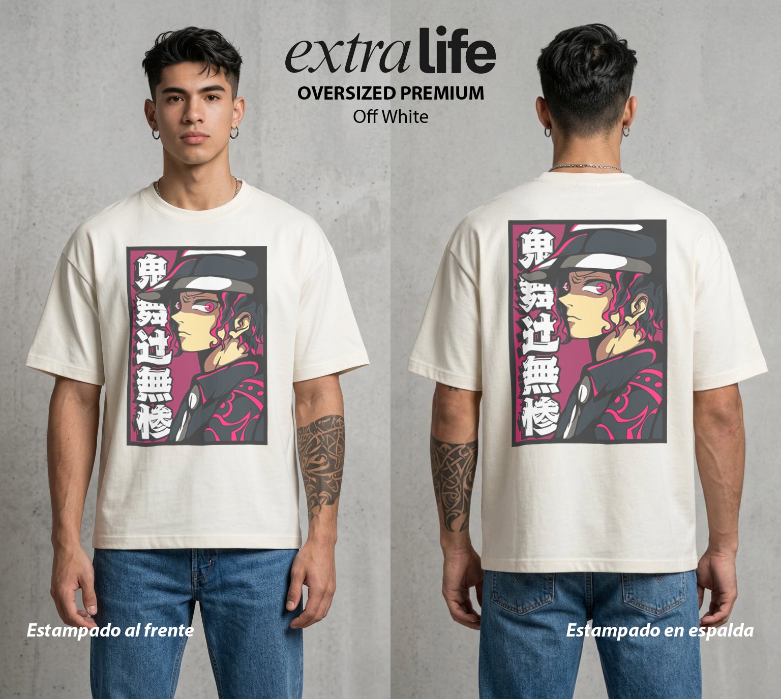 Cazadores de la Noche | El Origen del Mal #01124 - Playera Oversized Premium | Off White - Foto en modelo