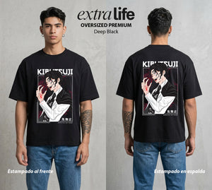 Cazadores de la Noche | El Padre de los Demonios #01125 - Playera Oversized Premium | Deep Black - Foto en modelo
