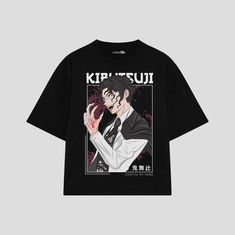 Playera streetwear premium de anime y gaming ExtraLife MX, corte boxy oversized drop shoulder heavyweight en color Deep Black y Off-White, moda urbana mexicana de culto.