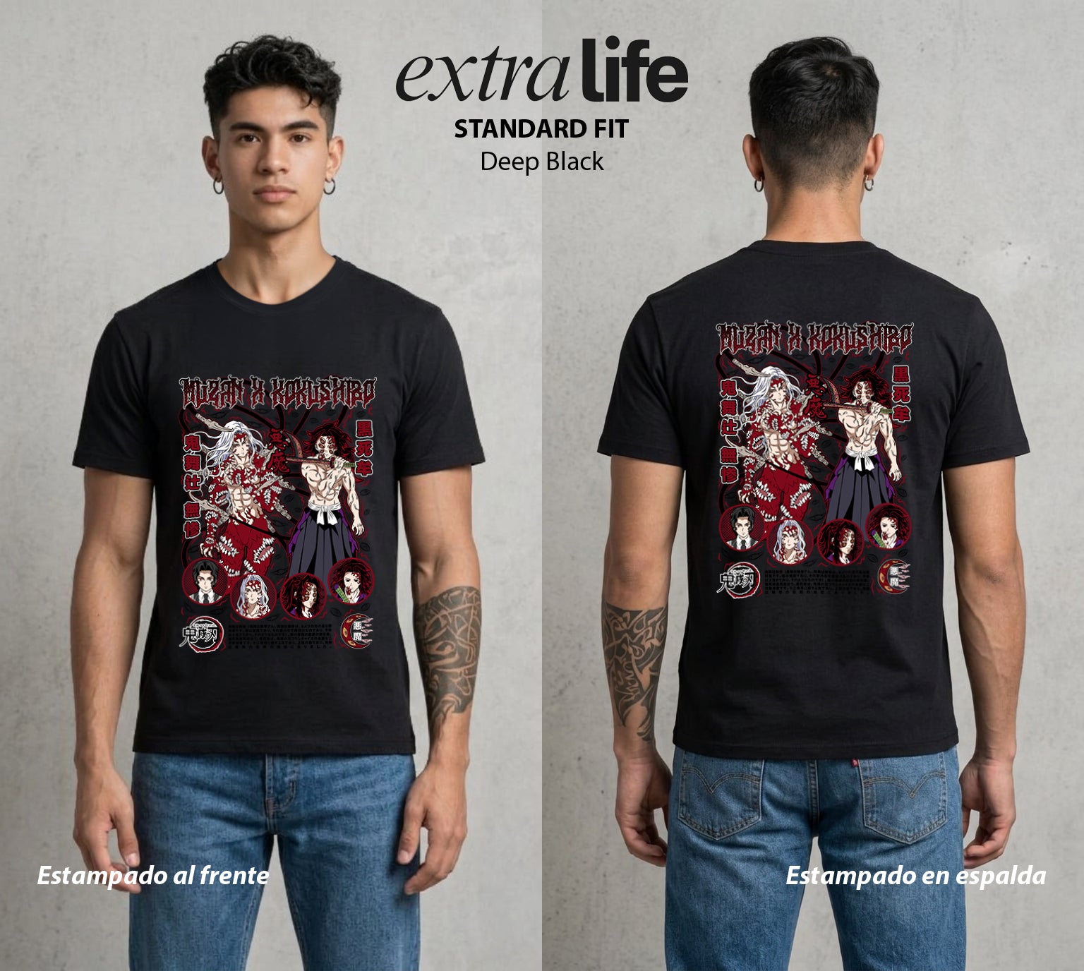 Cazadores de la Noche | La Luna Superior #01126 - Playera Standard Fit | Deep Black - Foto en modelo