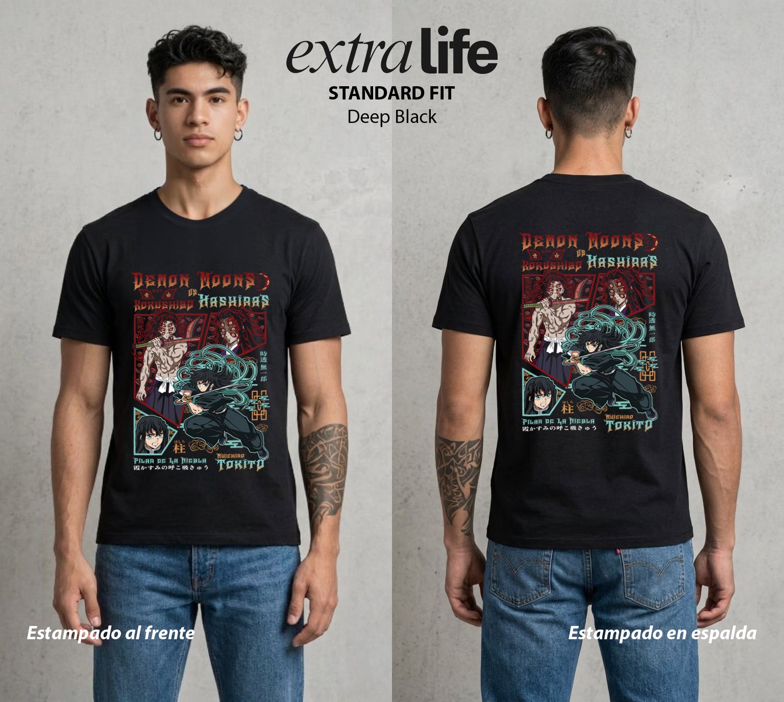 Cazadores de la Noche | El Padre de los Demonios #01129 - Playera Standard Fit | Deep Black - Foto en modelo