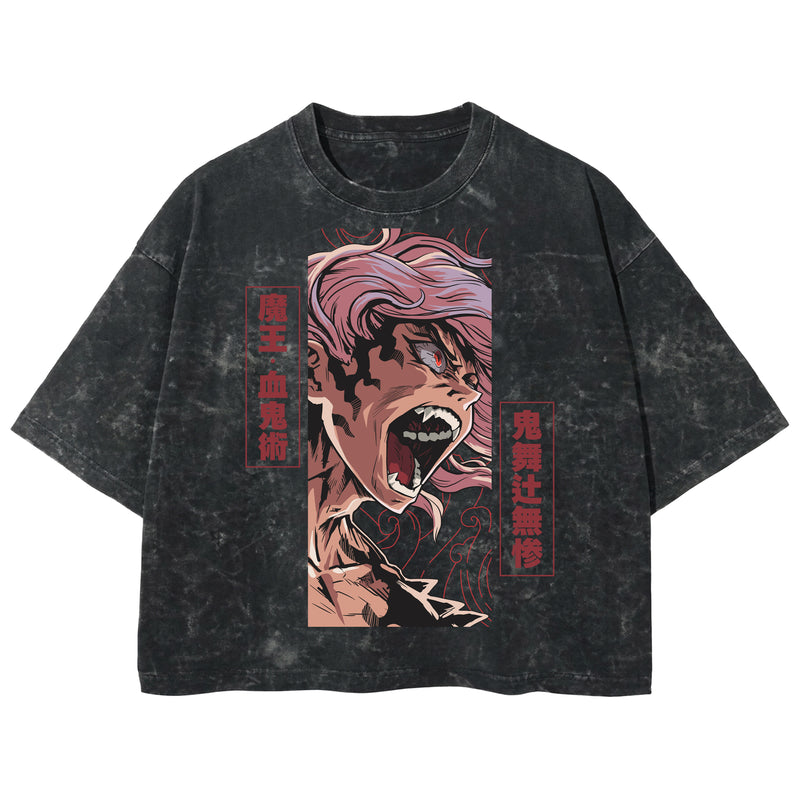 Playera streetwear premium de anime y gaming ExtraLife MX, corte boxy deluxe mineral wash heavyweight en color Acid Wash, moda urbana mexicana de culto.