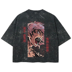Playera streetwear premium de anime y gaming ExtraLife MX, corte boxy deluxe mineral wash heavyweight en color Acid Wash, moda urbana mexicana de culto.