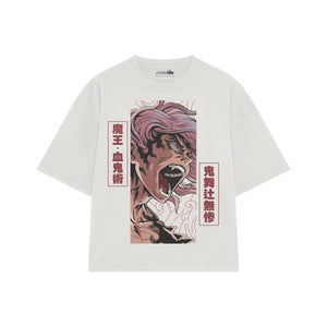 Playera streetwear premium de anime y gaming ExtraLife MX, corte boxy oversized drop shoulder heavyweight en color Deep Black y Off-White, moda urbana mexicana de culto.