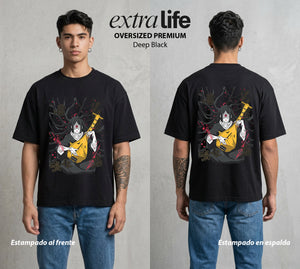 Cazadores de la Noche | Las Cuerdas del Castillo #01131 - Playera Oversized Premium | Deep Black - Foto en modelo