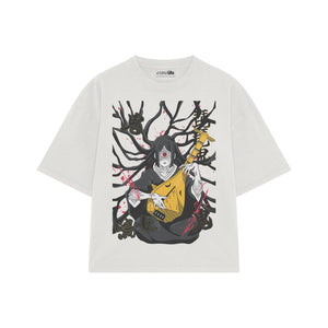 Playera streetwear premium de anime y gaming ExtraLife MX, corte boxy oversized drop shoulder heavyweight en color Deep Black y Off-White, moda urbana mexicana de culto.