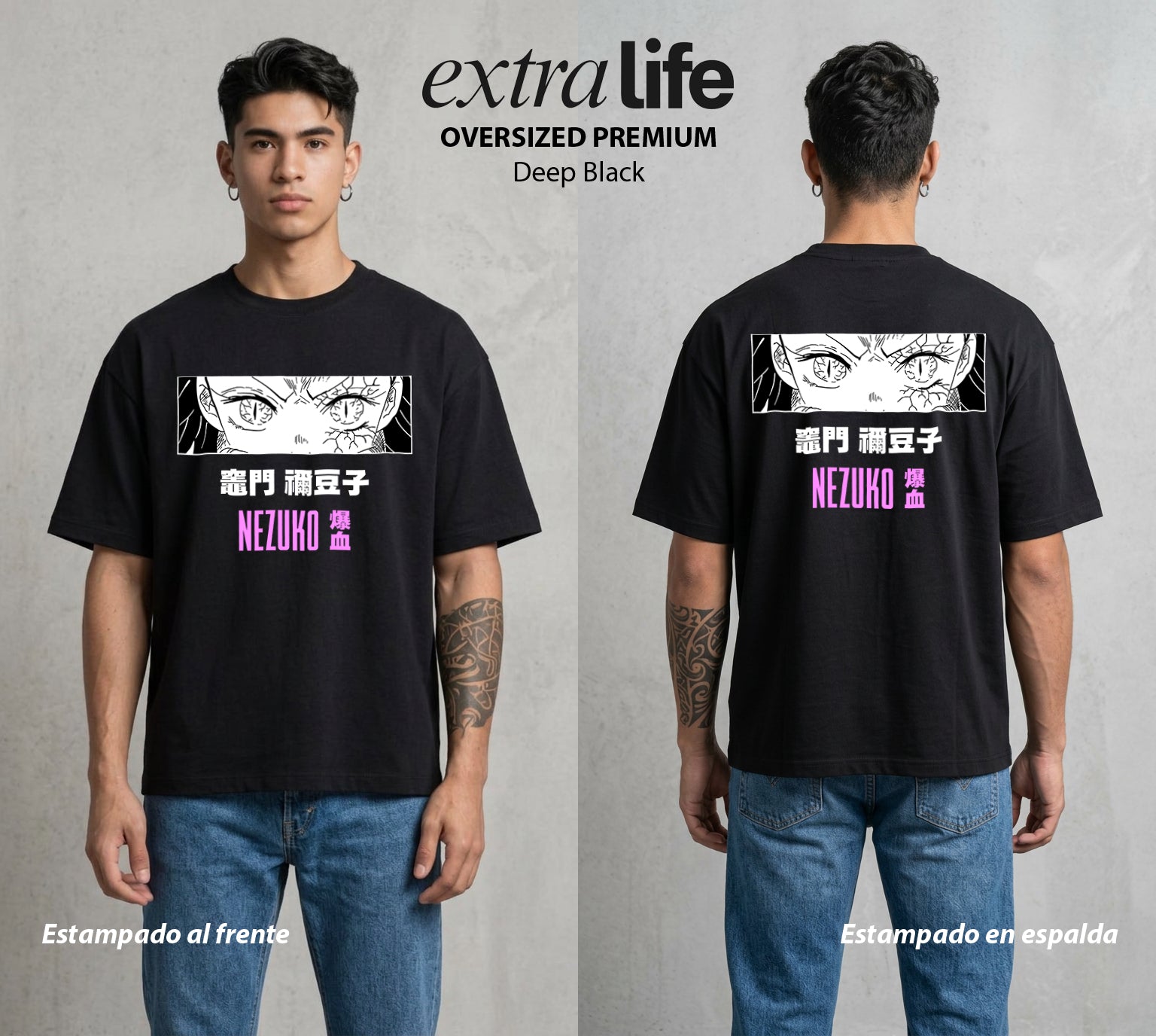 Cazadores de la Noche | La Hermana de Bambu #01132 - Playera Oversized Premium | Deep Black - Foto en modelo