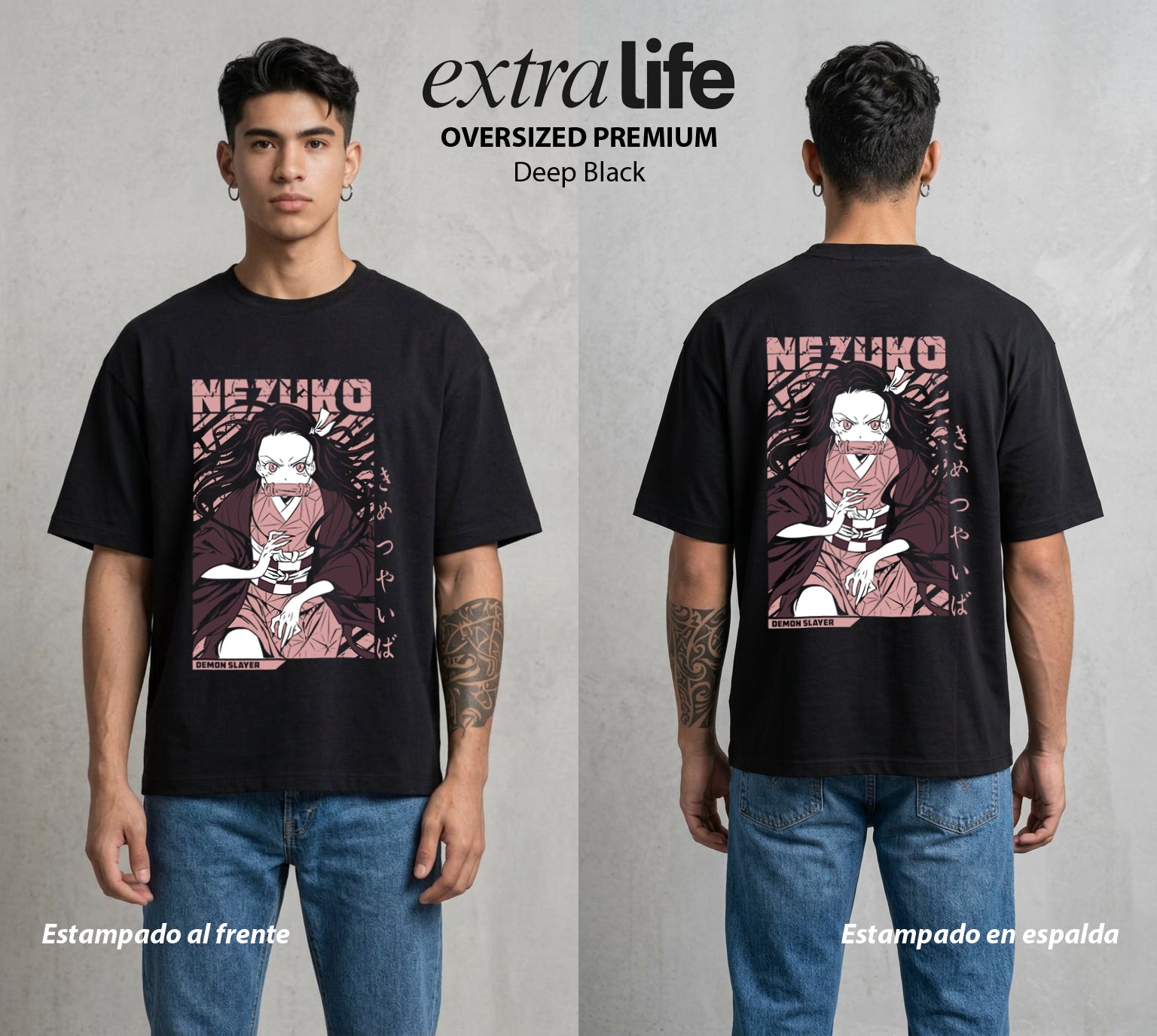 Cazadores de la Noche | La Demonia del Bien #01133 - Playera Oversized Premium | Deep Black - Foto en modelo