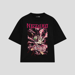 Playera streetwear premium de anime y gaming ExtraLife MX, corte boxy oversized drop shoulder heavyweight en color Deep Black y Off-White, moda urbana mexicana de culto.