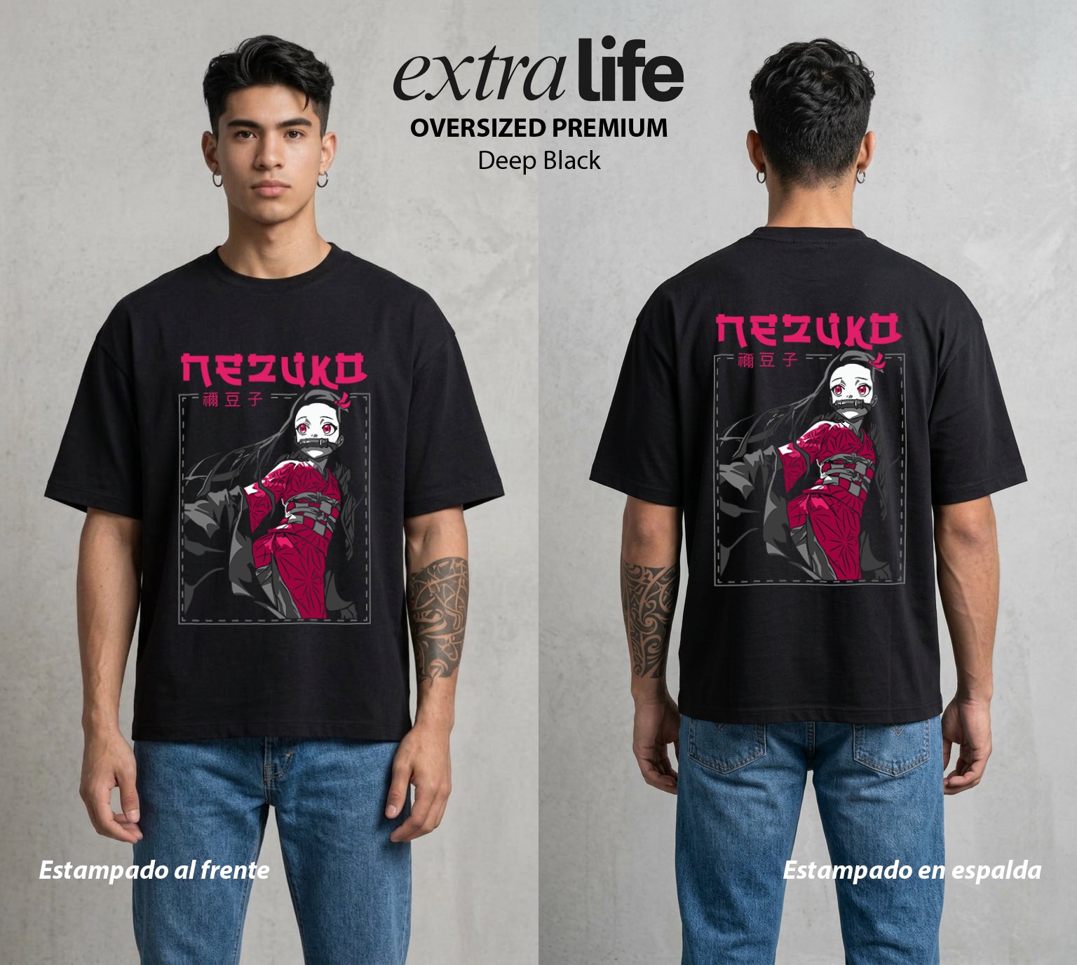 Cazadores de la Noche | Demonia y Amor #01138 - Playera Oversized Premium | Deep Black - Foto en modelo