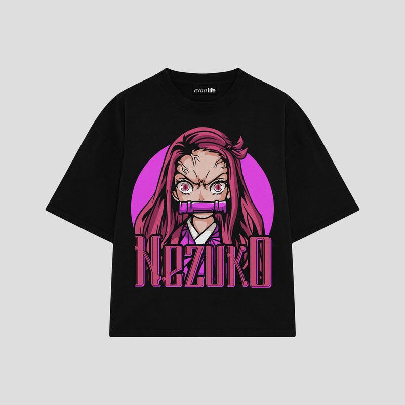 Playera streetwear premium de anime y gaming ExtraLife MX, corte boxy oversized drop shoulder heavyweight en color Deep Black y Off-White, moda urbana mexicana de culto.