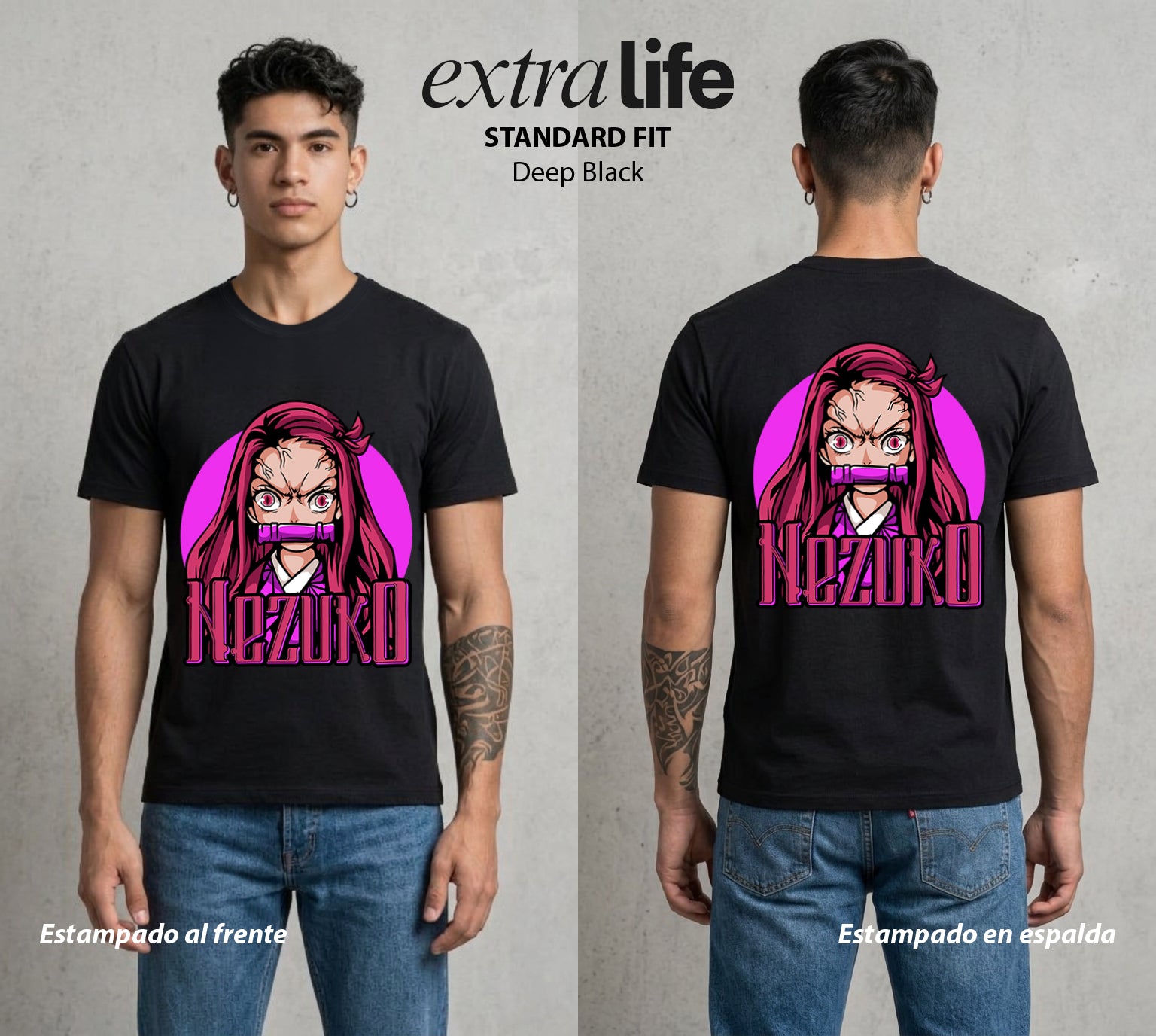 Cazadores de la Noche | La Hermana de Bambu #01139 - Playera Standard Fit | Deep Black - Foto en modelo
