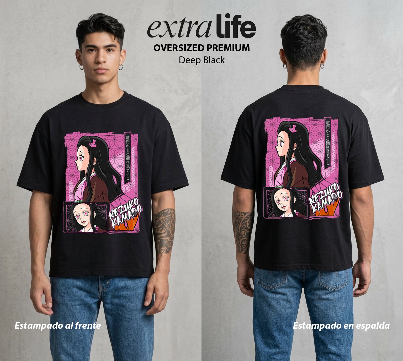 Cazadores de la Noche | La Demonia del Bien #01140 - Playera Oversized Premium | Deep Black - Foto en modelo