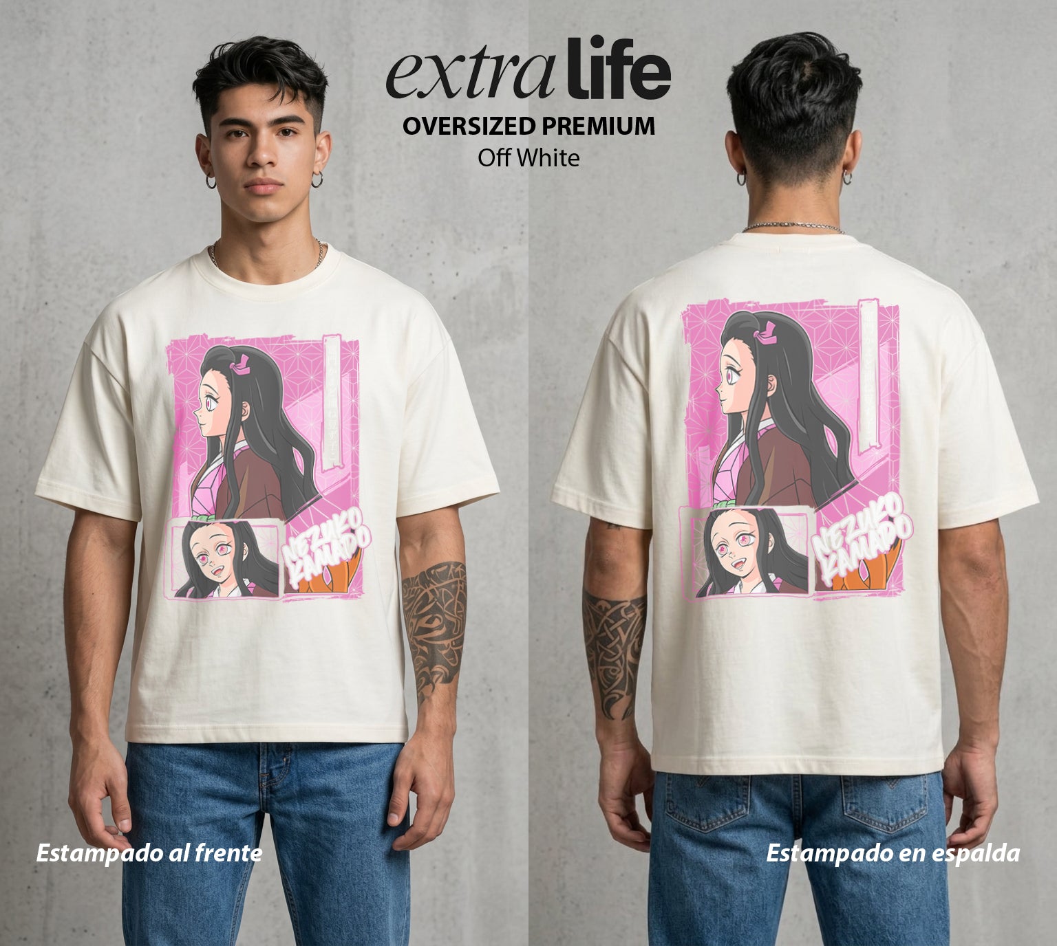 Cazadores de la Noche | La Demonia del Bien #01140 - Playera Oversized Premium | Off White - Foto en modelo