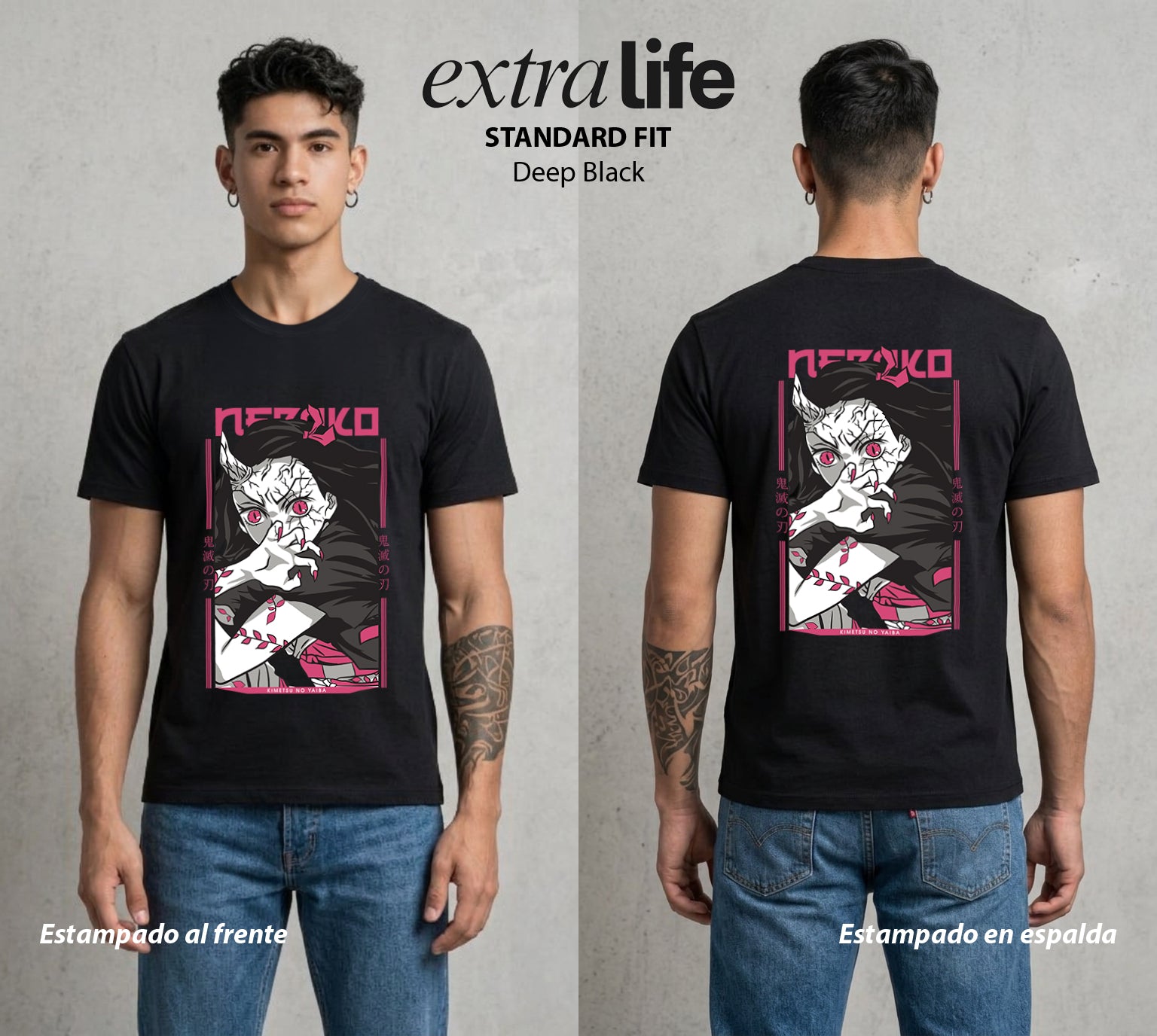 Cazadores de la Noche | Bambu y Amanecer #01141 - Playera Standard Fit | Deep Black - Foto en modelo