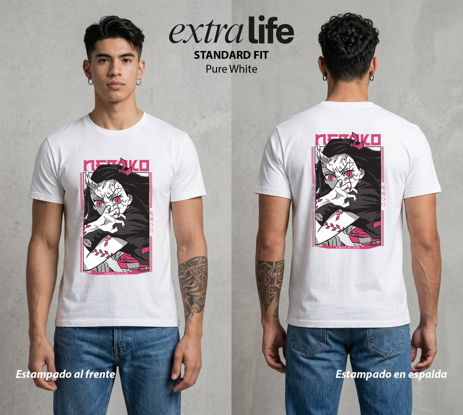 Cazadores de la Noche | Bambu y Amanecer #01141 - Playera Standard Fit | Pure White - Foto en modelo