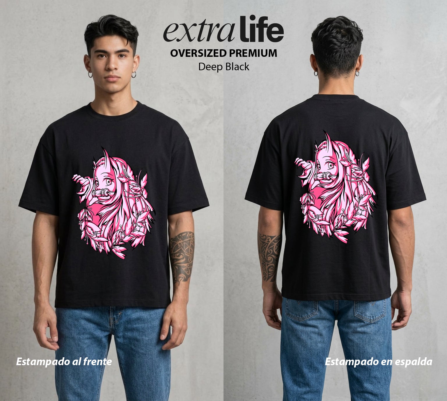 Cazadores de la Noche | La Pequena Demonia #01142 - Playera Oversized Premium | Deep Black - Foto en modelo