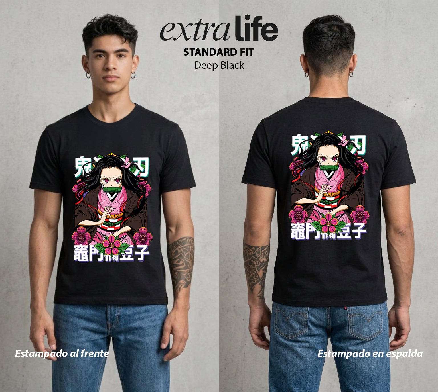 Cazadores de la Noche | Demonia y Amor #01145 - Playera Standard Fit | Deep Black - Foto en modelo