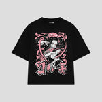 Playera streetwear premium de anime y gaming ExtraLife MX, corte boxy oversized drop shoulder heavyweight en color Deep Black y Off-White, moda urbana mexicana de culto.