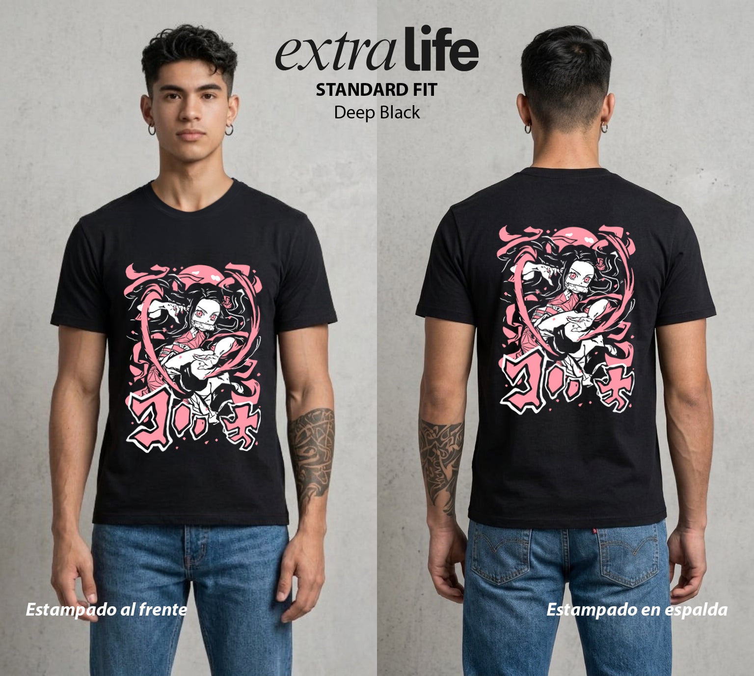 Cazadores de la Noche | La Demonia del Bien #01147 - Playera Standard Fit | Deep Black - Foto en modelo