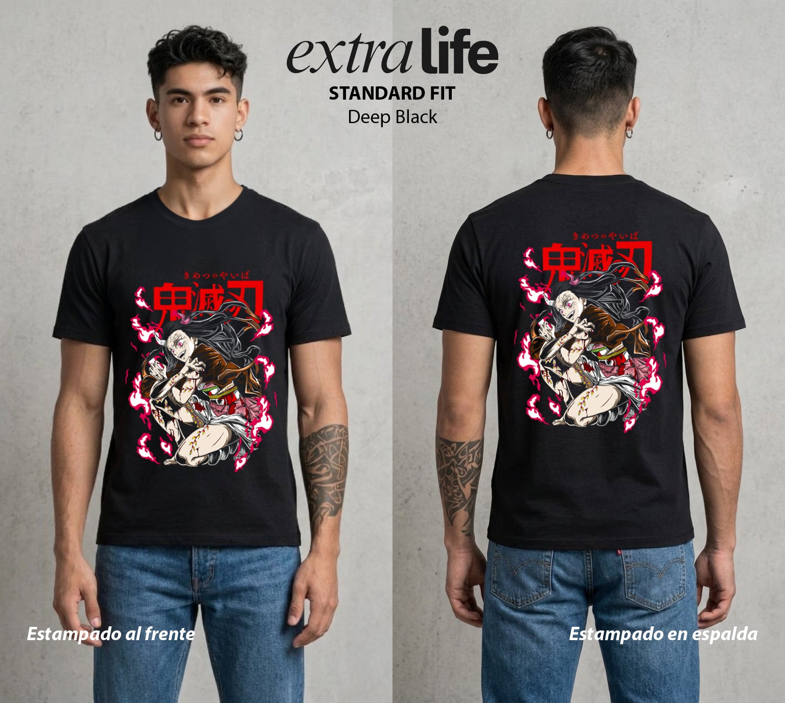 Cazadores de la Noche | Bambu y Amanecer #01148 - Playera Standard Fit | Deep Black - Foto en modelo