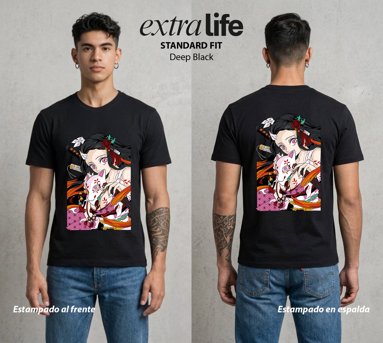 Cazadores de la Noche | La Pequena Demonia #01149 - Playera Standard Fit | Deep Black - Foto en modelo
