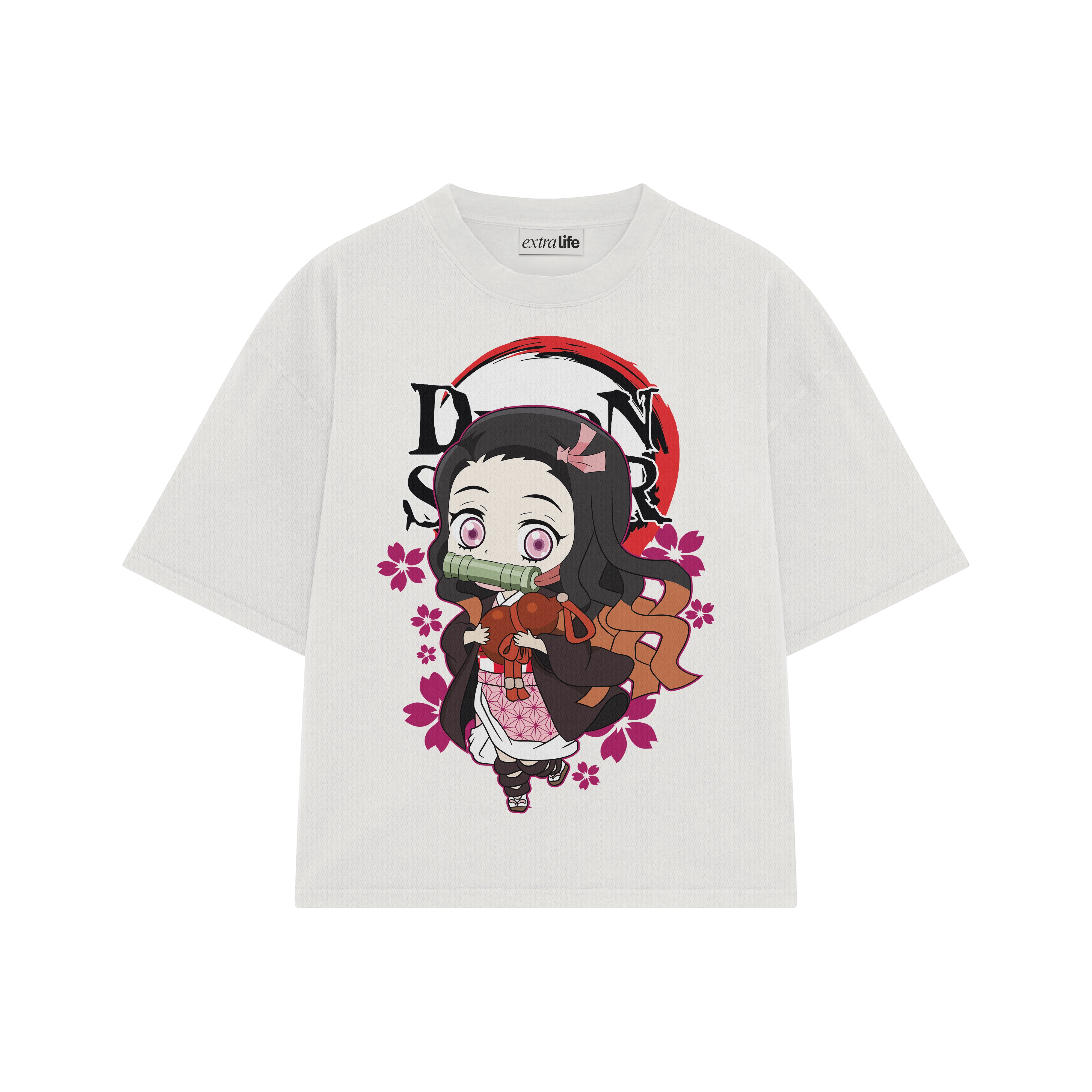 Playera streetwear premium de anime y gaming ExtraLife MX, corte boxy oversized drop shoulder heavyweight en color Deep Black y Off-White, moda urbana mexicana de culto.