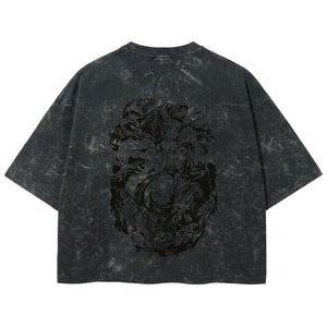 Playera streetwear premium de anime y gaming ExtraLife MX, corte boxy deluxe mineral wash heavyweight en color Acid Wash, moda urbana mexicana de culto.