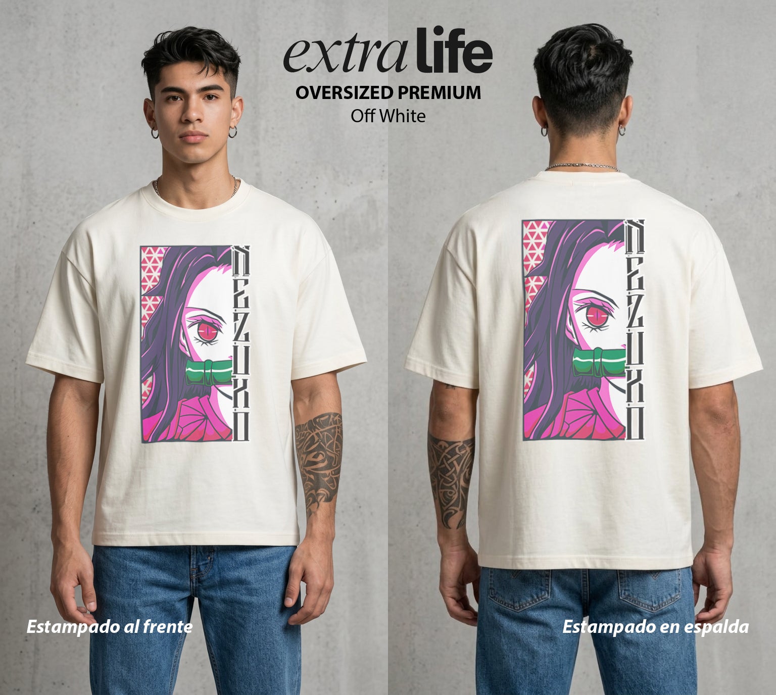 Cazadores de la Noche | Demonia y Amor #01152 - Playera Oversized Premium | Off White - Foto en modelo