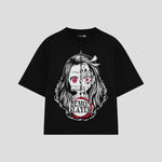 Playera streetwear premium de anime y gaming ExtraLife MX, corte boxy oversized drop shoulder heavyweight en color Deep Black y Off-White, moda urbana mexicana de culto.