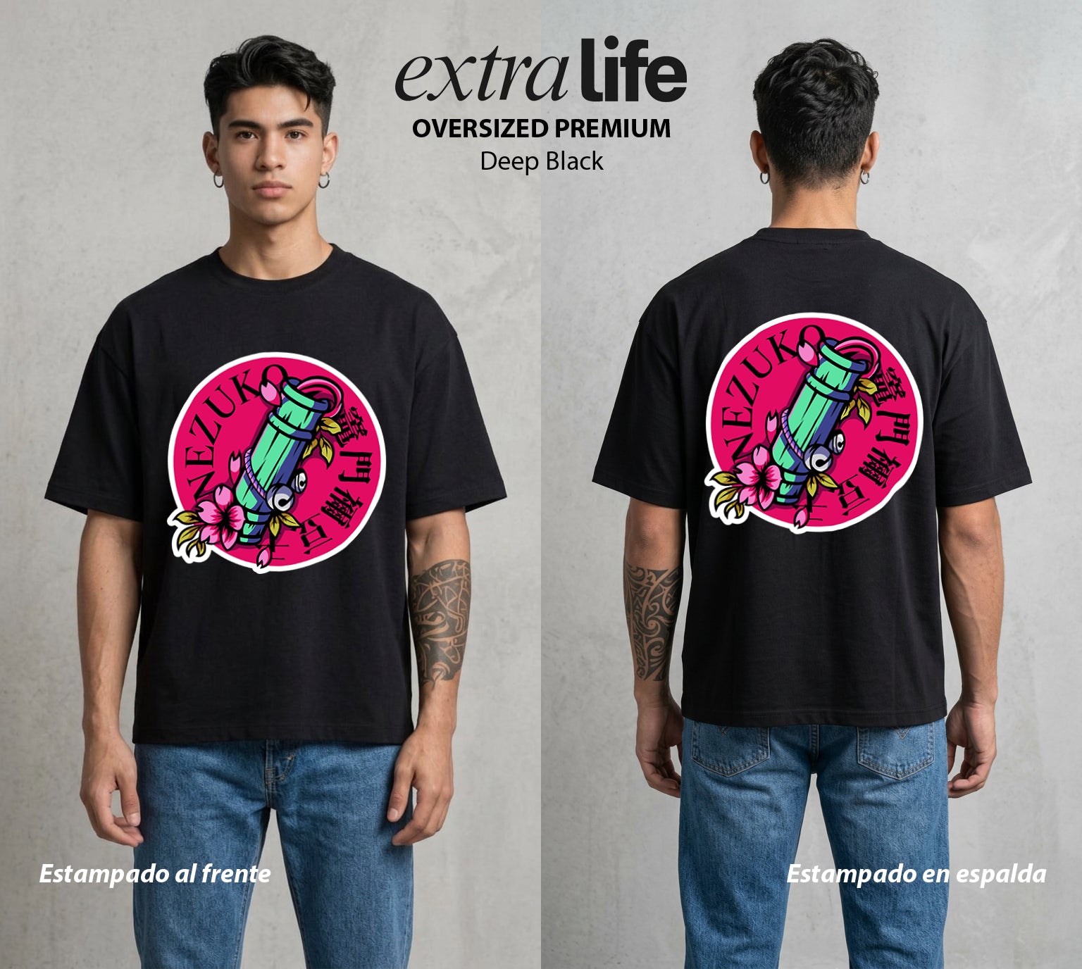 Cazadores de la Noche | La Hermana de Bambu #01154 - Playera Oversized Premium | Deep Black - Foto en modelo