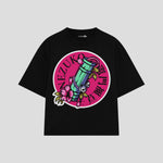 Playera streetwear premium de anime y gaming ExtraLife MX, corte boxy oversized drop shoulder heavyweight en color Deep Black y Off-White, moda urbana mexicana de culto.