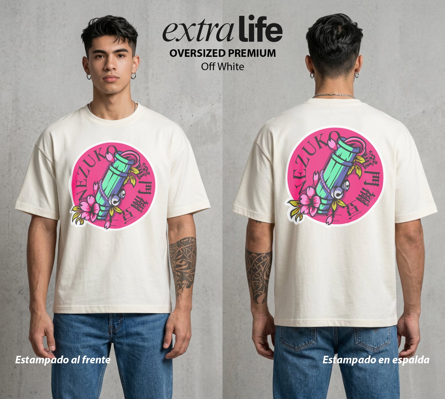 Cazadores de la Noche | La Hermana de Bambu #01154 - Playera Oversized Premium | Off White - Foto en modelo