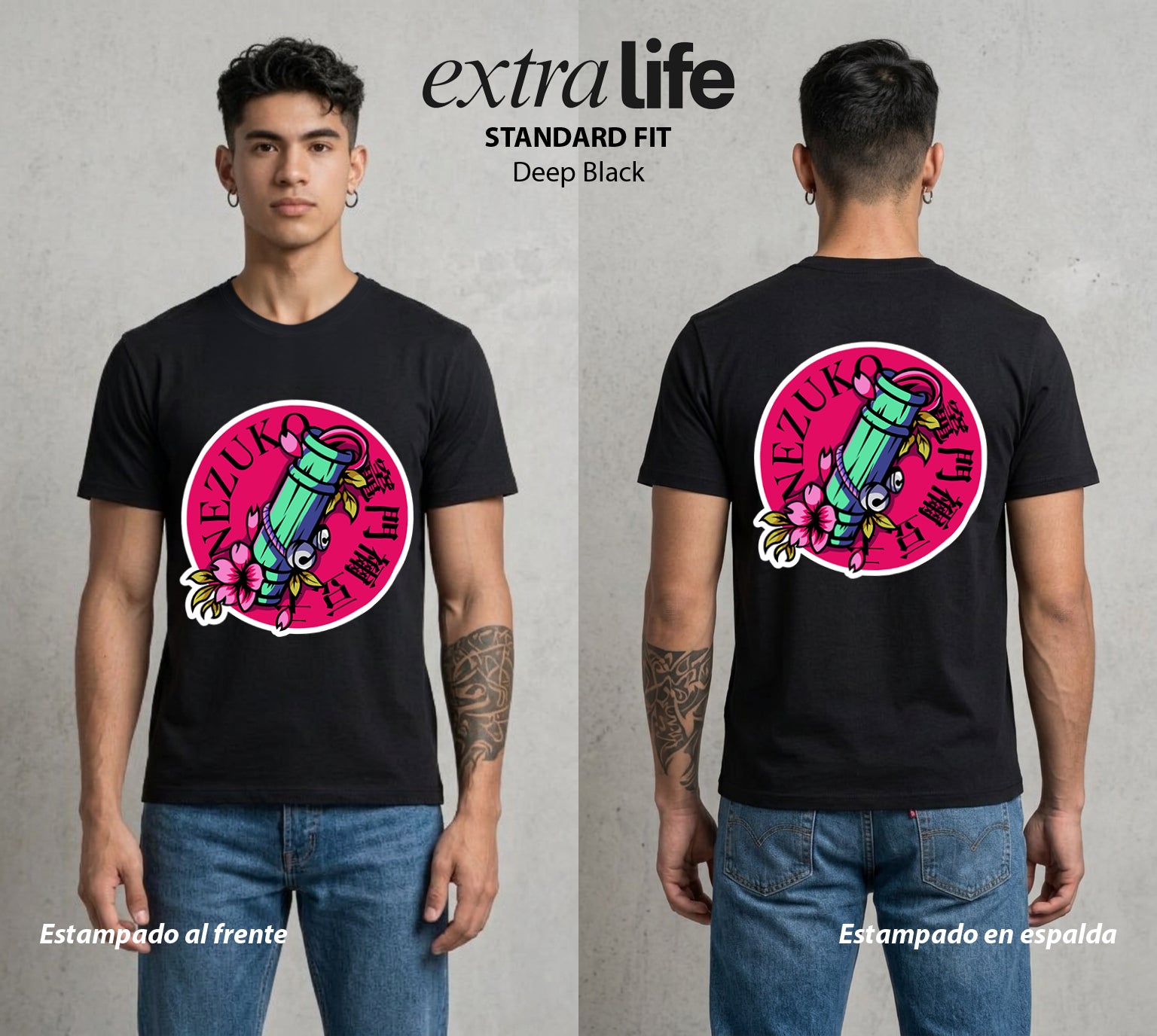 Cazadores de la Noche | La Hermana de Bambu #01154 - Playera Standard Fit | Deep Black - Foto en modelo