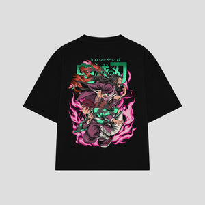 Playera streetwear premium de anime y gaming ExtraLife MX, corte boxy oversized drop shoulder heavyweight en color Deep Black y Off-White, moda urbana mexicana de culto.