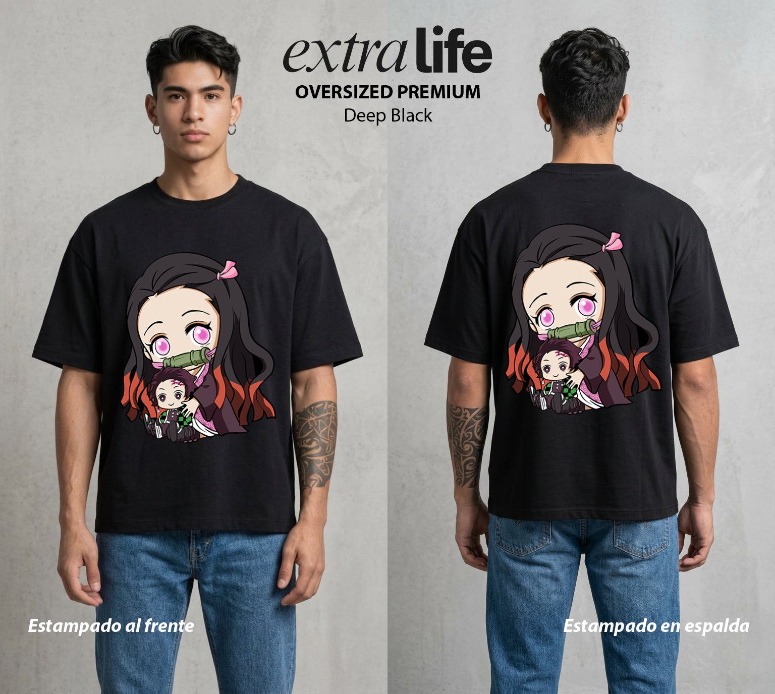 Cazadores de la Noche | La Demonia del Bien #01157 - Playera Oversized Premium | Deep Black - Foto en modelo