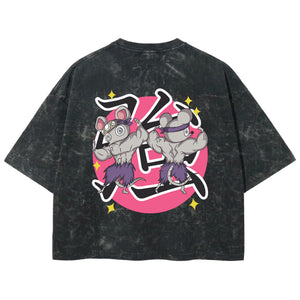 Playera streetwear premium de anime y gaming ExtraLife MX, corte boxy deluxe mineral wash heavyweight en color Acid Wash, moda urbana mexicana de culto.