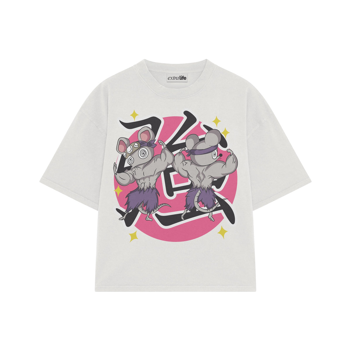 Playera streetwear premium de anime y gaming ExtraLife MX, corte oversized drop shoulder ligero y fresco en color Deep Black y Off-White, moda urbana mexicana de culto.