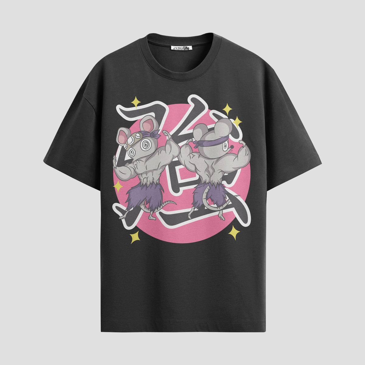 Playera urbana de anime y gaming ExtraLife MX, corte Classic Premium unisex ligero y transpirable en color Deep Black y Pure White, ropa de uso diario para gym y casual.