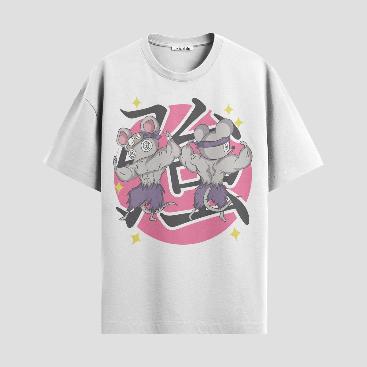Playera urbana de anime y gaming ExtraLife MX, corte Classic Premium unisex ligero y transpirable en color Deep Black y Pure White, ropa de uso diario para gym y casual.