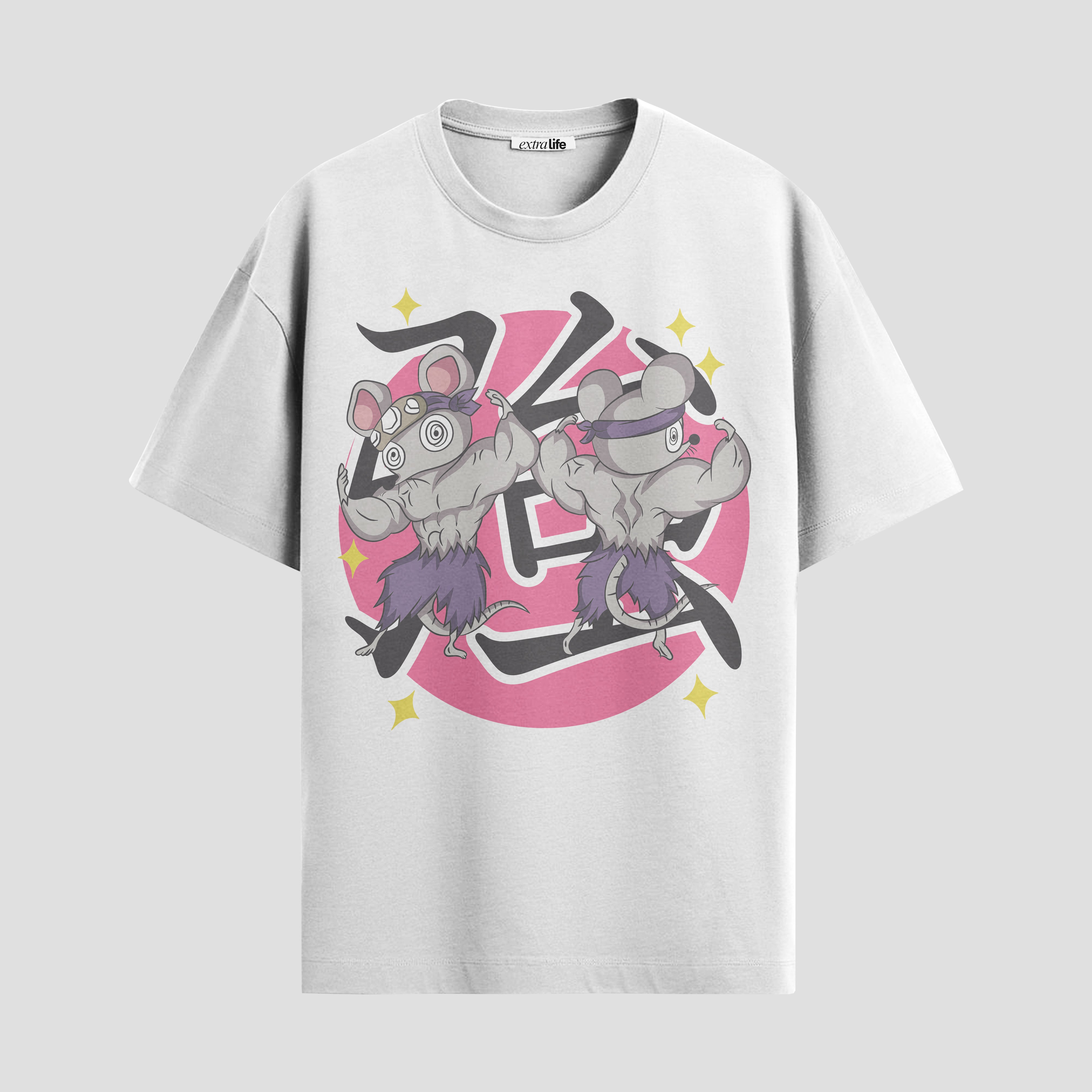 Playera urbana de anime y gaming ExtraLife MX, corte Standard Fit unisex ligero y transpirable en color Deep Black y Pure White, ropa de uso diario para gym y casual.