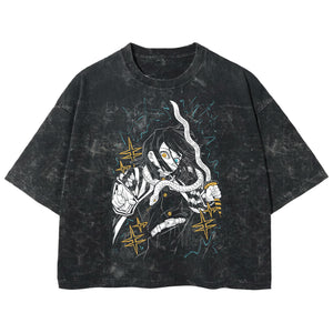 Playera streetwear premium de anime y gaming ExtraLife MX, corte boxy deluxe mineral wash heavyweight en color Acid Wash, moda urbana mexicana de culto.