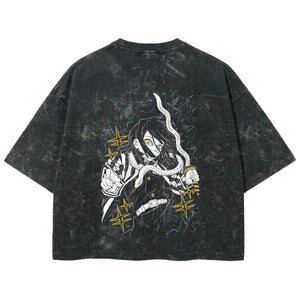 Playera streetwear premium de anime y gaming ExtraLife MX, corte boxy deluxe mineral wash heavyweight en color Acid Wash, moda urbana mexicana de culto.
