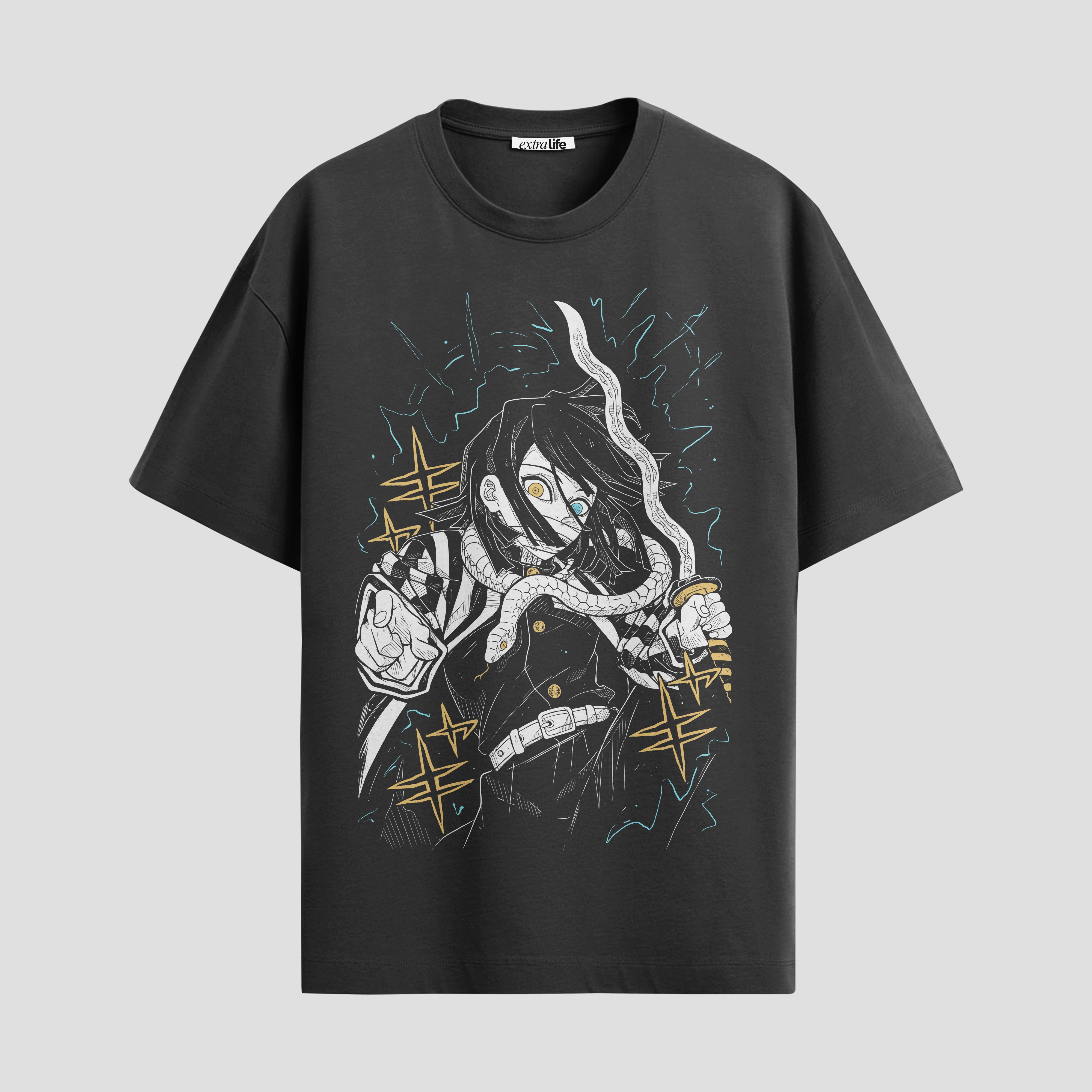 Playera urbana de anime y gaming ExtraLife MX, corte Standard Fit unisex ligero y transpirable en color Deep Black y Pure White, ropa de uso diario para gym y casual.