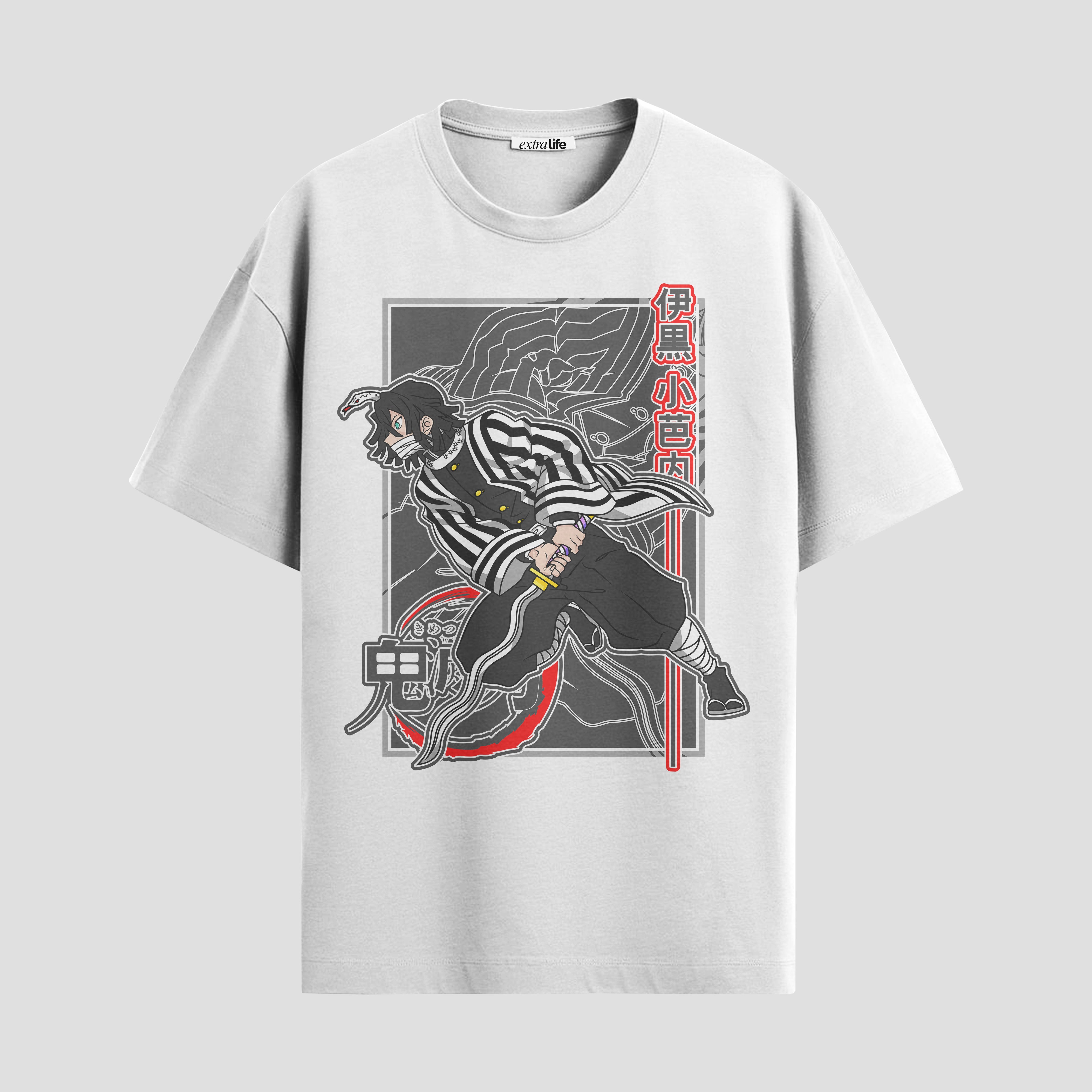 Playera urbana de anime y gaming ExtraLife MX, corte Standard Fit unisex ligero y transpirable en color Deep Black y Pure White, ropa de uso diario para gym y casual.