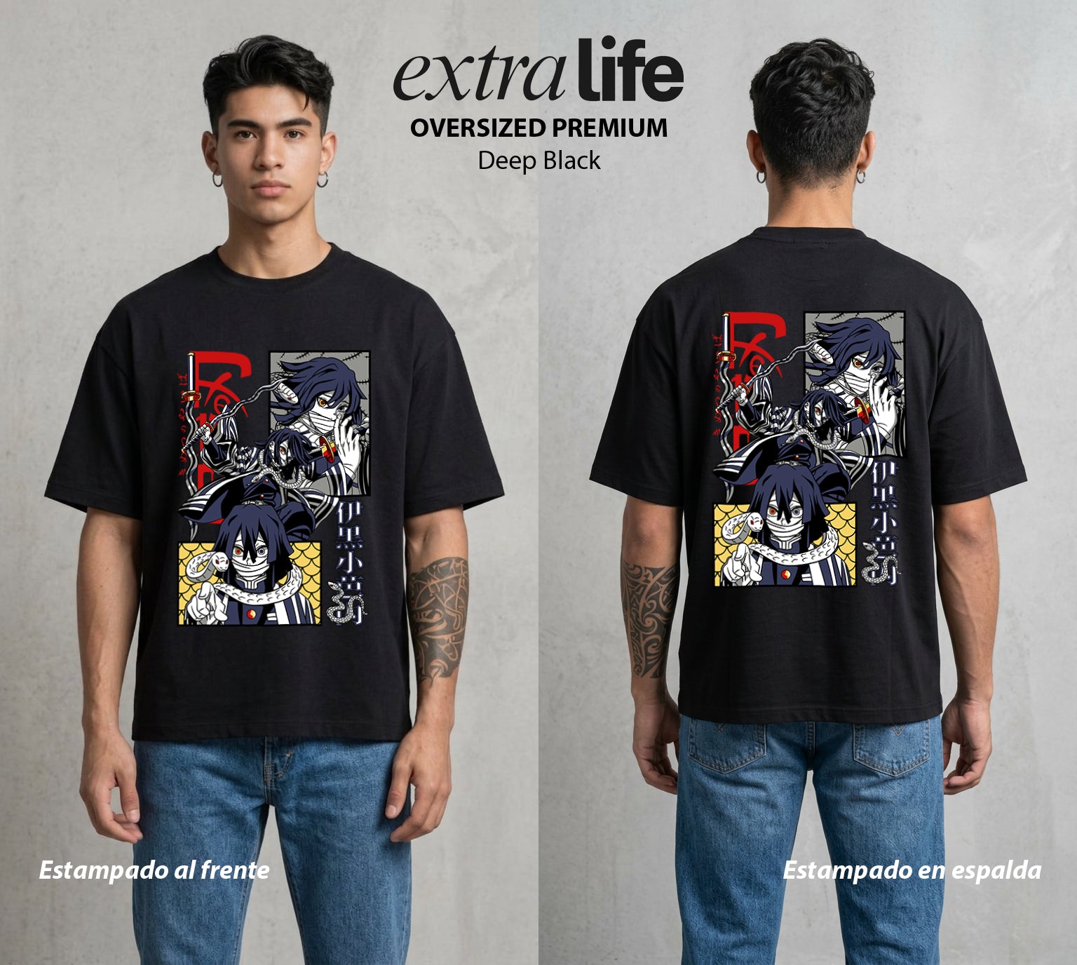 Cazadores de la Noche | Los Ojos Heterocromáticos #01162 - Playera Oversized Premium | Deep Black - Foto en modelo